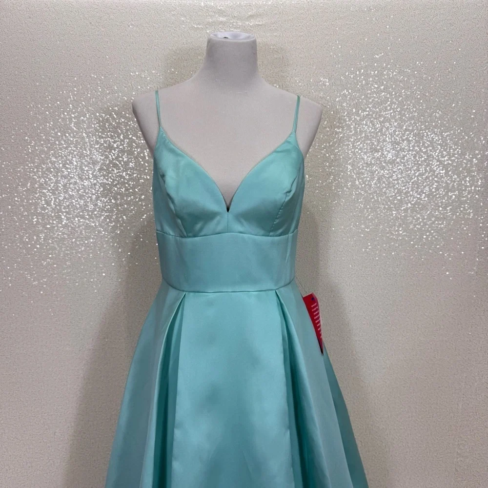 B. Darlin Aqua Teal Satin Maxi Gown Dress Size 11/12 Formal Prom